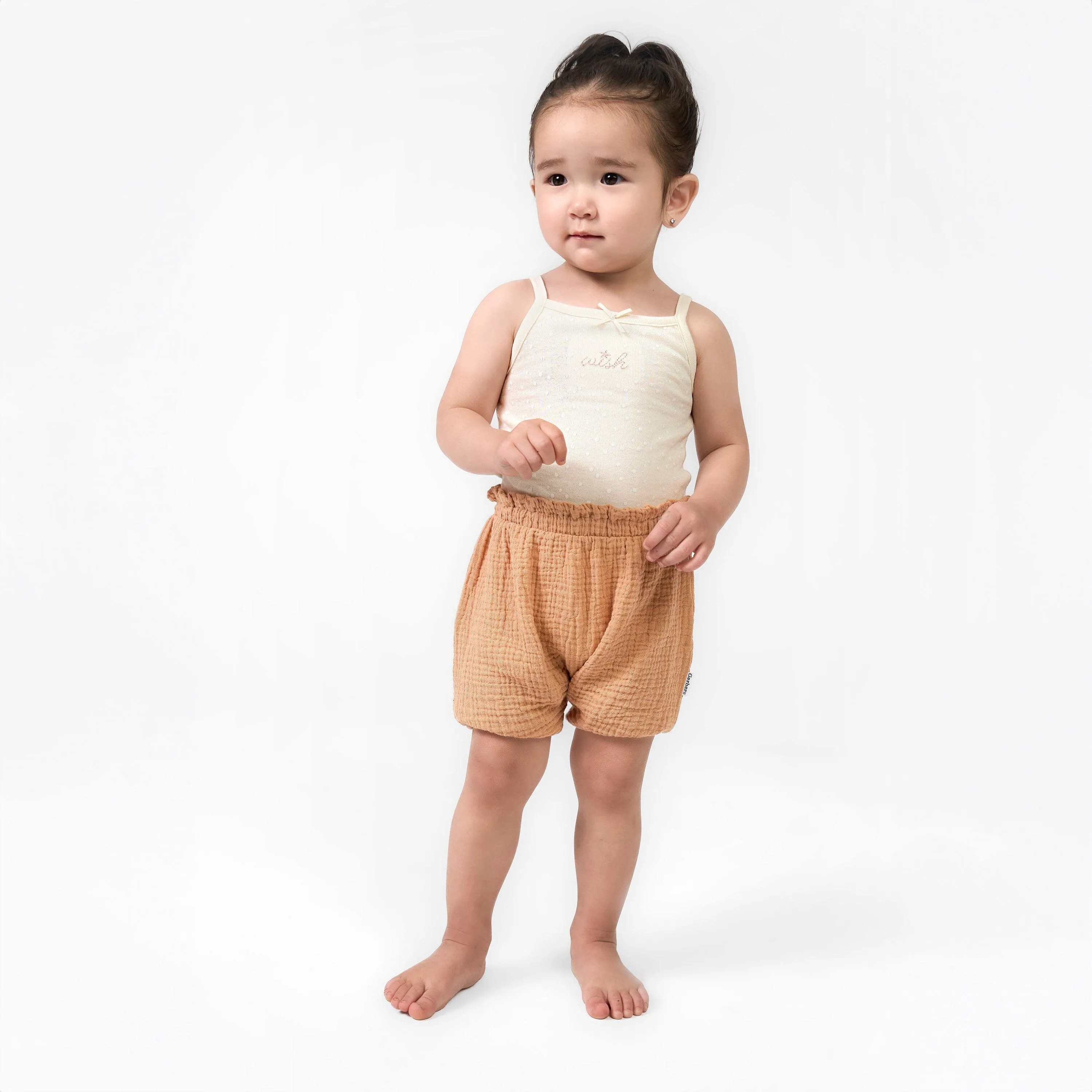 3-Pack Baby Girls White, Black Dot, & Brown Gauze Bubble Shorts