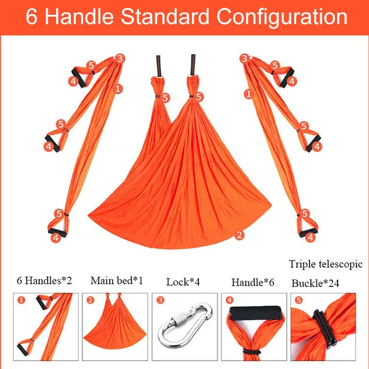 6 Handles Bodybuilding Handstand Inelasticity Aerial Yoga Hammock(Orange)