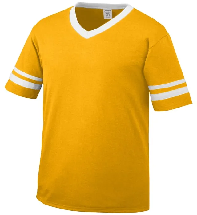 Augusta Gold/White Youth Sleeve Stripe V-Neck Baseball Jersey