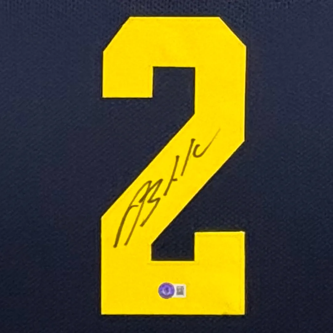 Blake Corum Signed Blue Custom Suede Matte Framed Football Jersey (JSA)