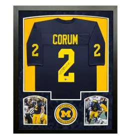 Blake Corum Signed Blue Custom Suede Matte Framed Football Jersey (JSA)