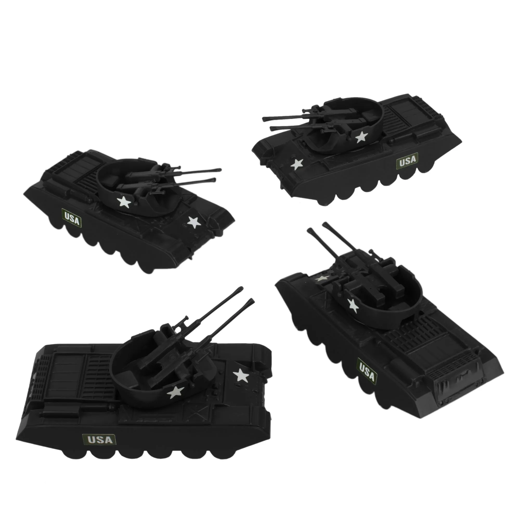 BMC Classic Payton Anti-Aircraft Tanks - 4pc Black Plastic Army Men Vehicles