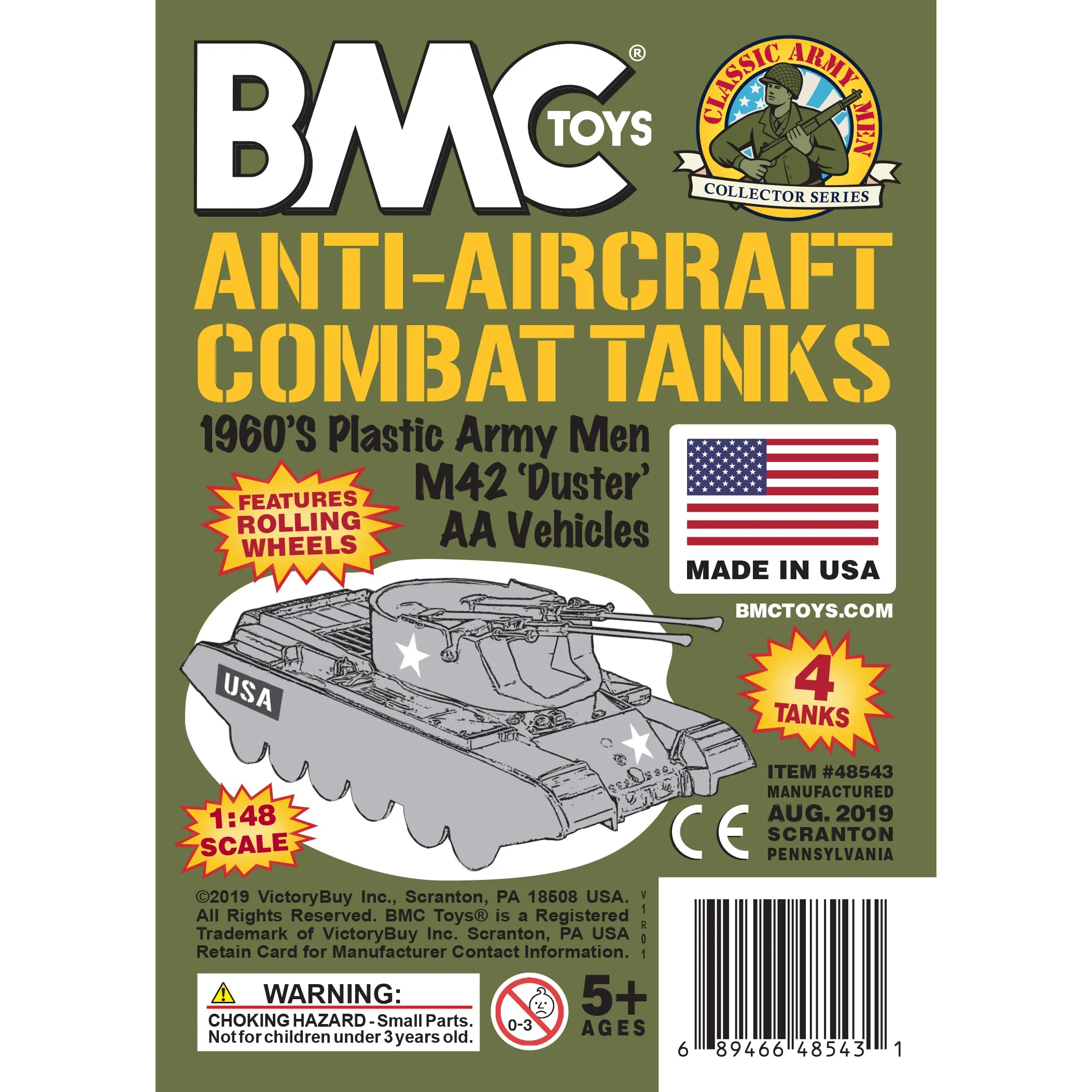 BMC Classic Payton Anti-Aircraft Tanks 4pc OD Plastic Army Men Vehicles USA Made