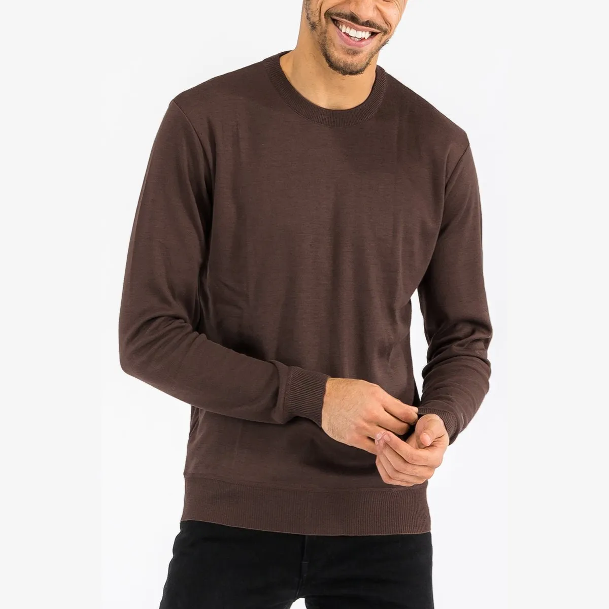 Brown Round Neck Knit Sweater