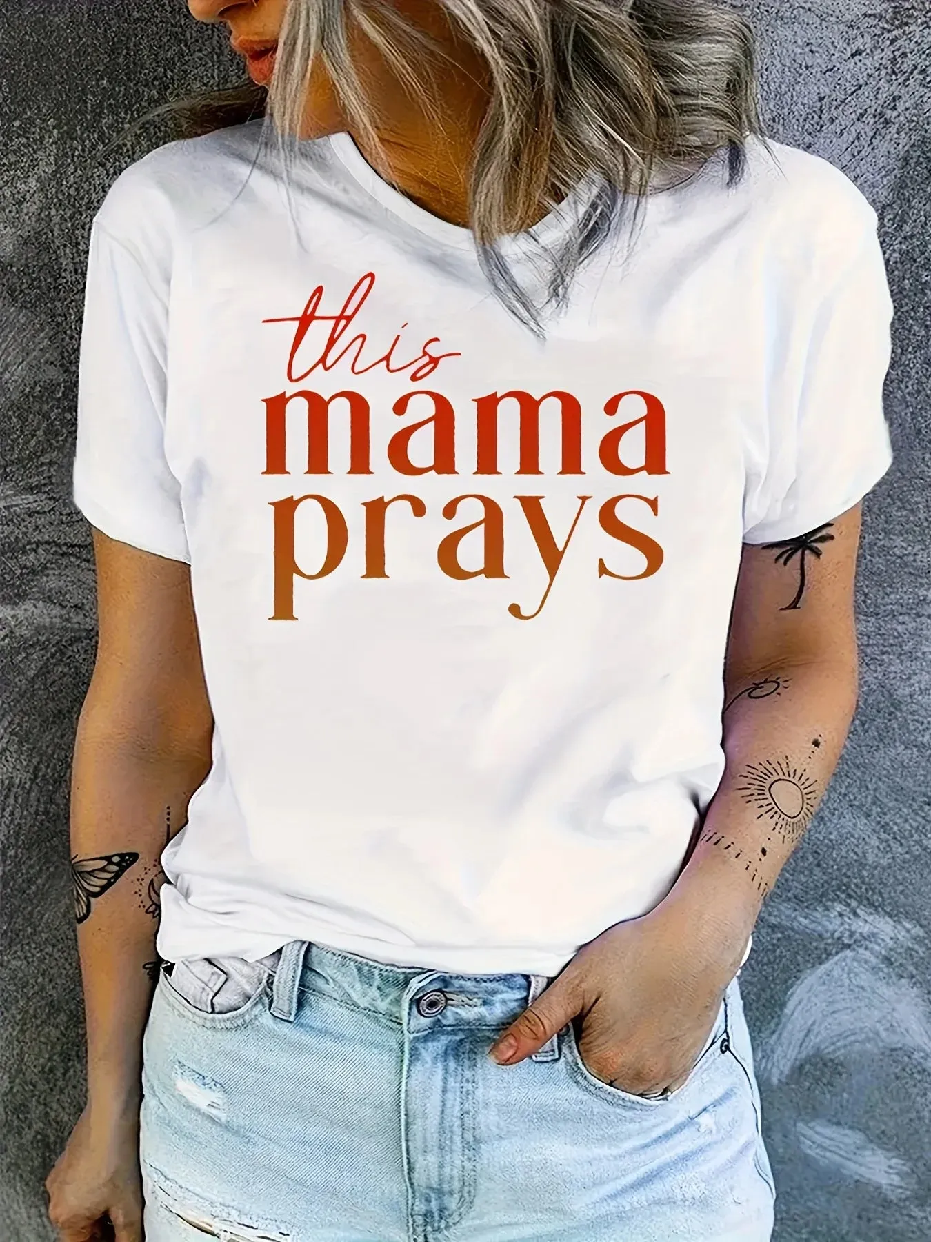 Casual Mama Print Short Sleeve Crew Neck Women's Top T-shirt for Spring & Summer