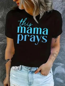 Casual Mama Print Short Sleeve Crew Neck Women's Top T-shirt for Spring & Summer