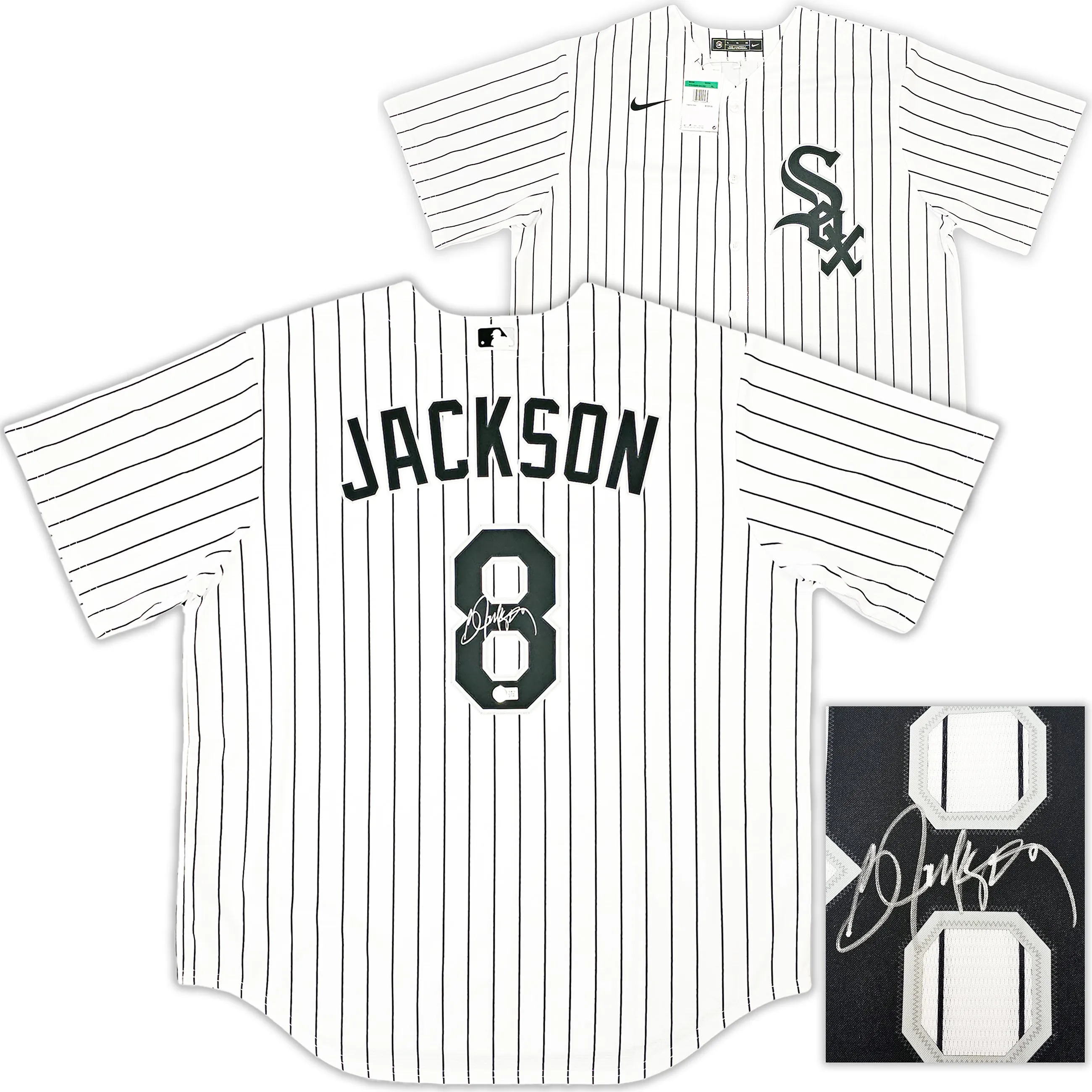 Chicago White Sox Bo Jackson Autographed White Pinstripe Nike Jersey Size XL Beckett BAS Witness Stock #218039