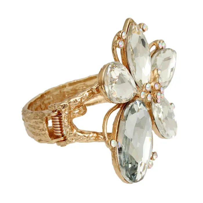 Clear Crystal Flower Hinge Cuff