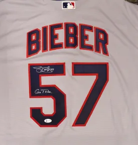 Cleveland Indians Shane Bieber Autographed Gray Nike Jersey Size XL "Go Tribe" Beckett BAS Stock #187725