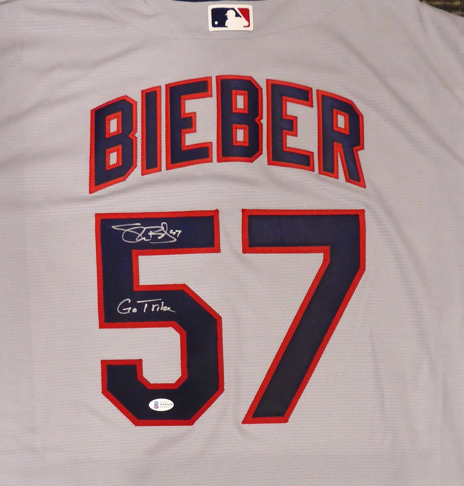 Cleveland Indians Shane Bieber Autographed Gray Nike Jersey Size XL "Go Tribe" Beckett BAS Stock #187725