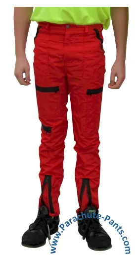 Countdown Red Classic Childrens Nylon Parachute Pants with Black Zippers