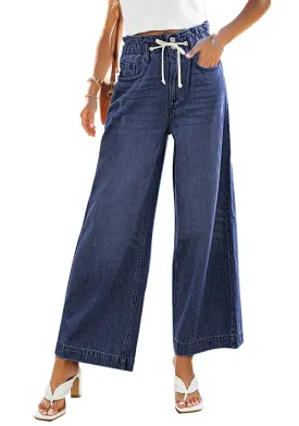 Darkness Blue Women's High Waisted Straight Leg Wide Leg Y2K Jeans Pants