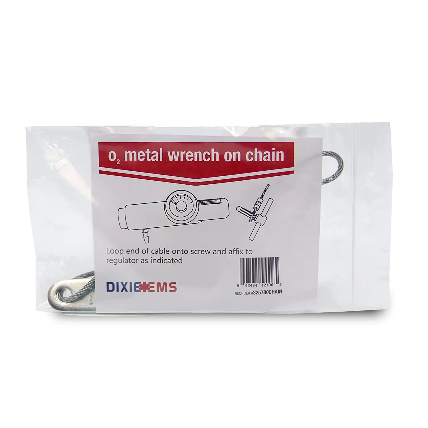 Dixie EMS Heavy Duty Metal Oxygen Cylinder Wrench/Key with Chain