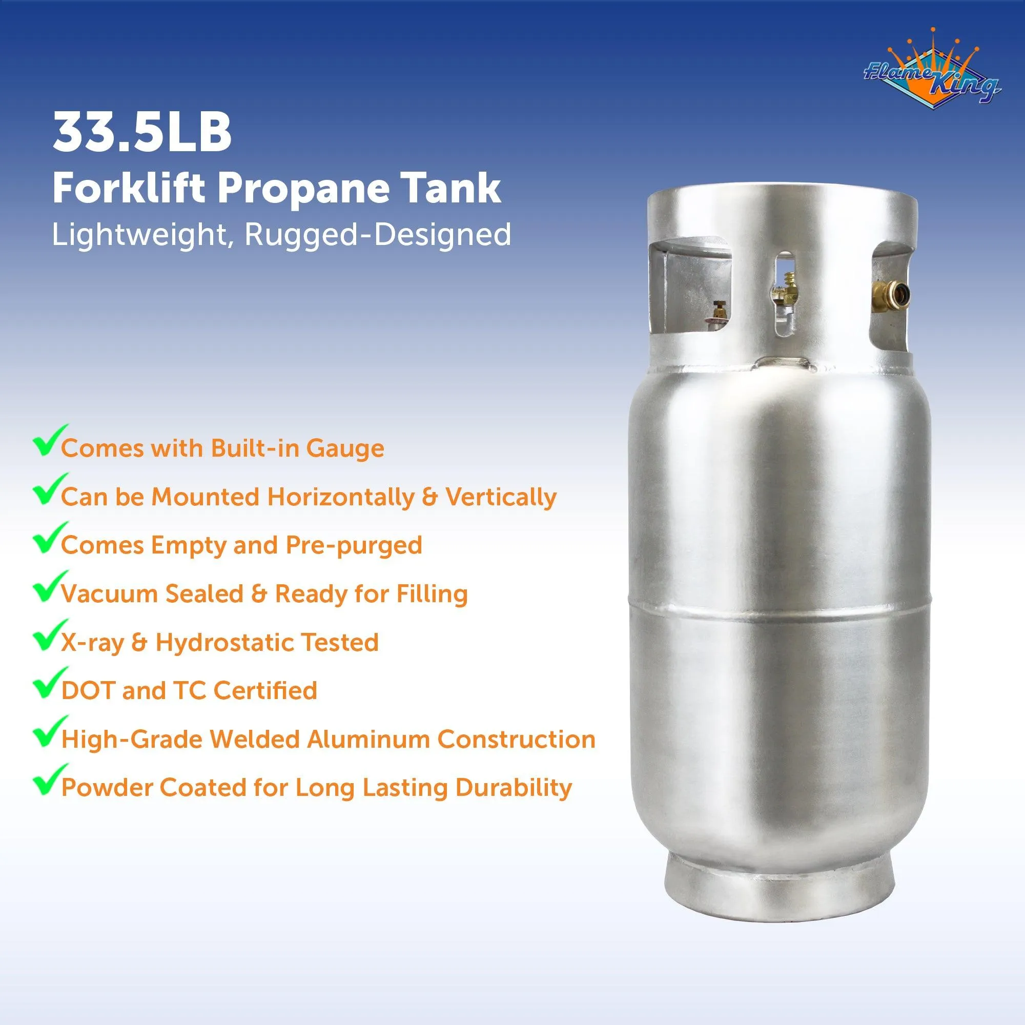 Flame King 33.5lb Aluminum Forklift Propane Tank Cylinder with Gauge