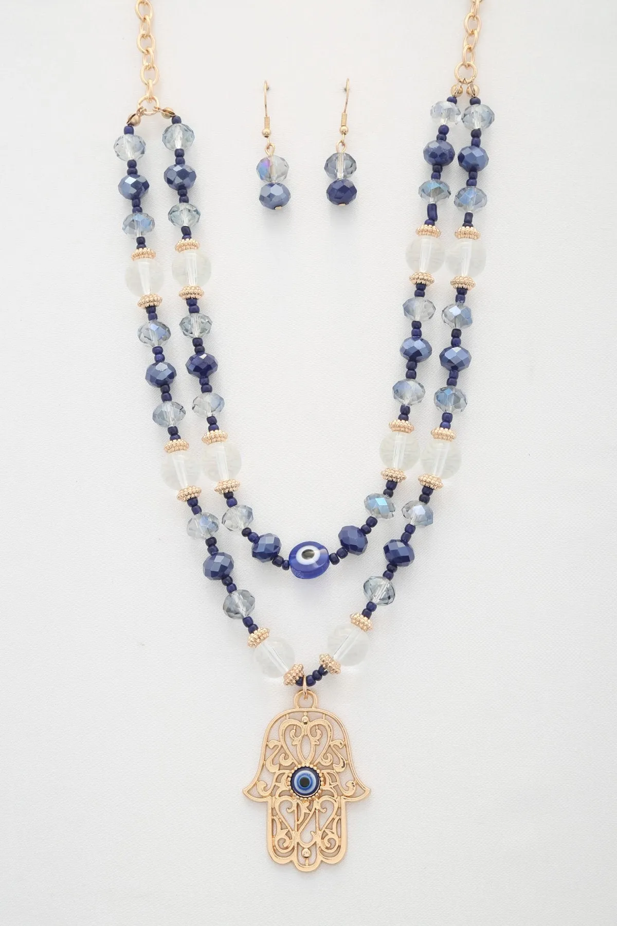 Hamsa Hand Pendant Beaded Layered Necklace