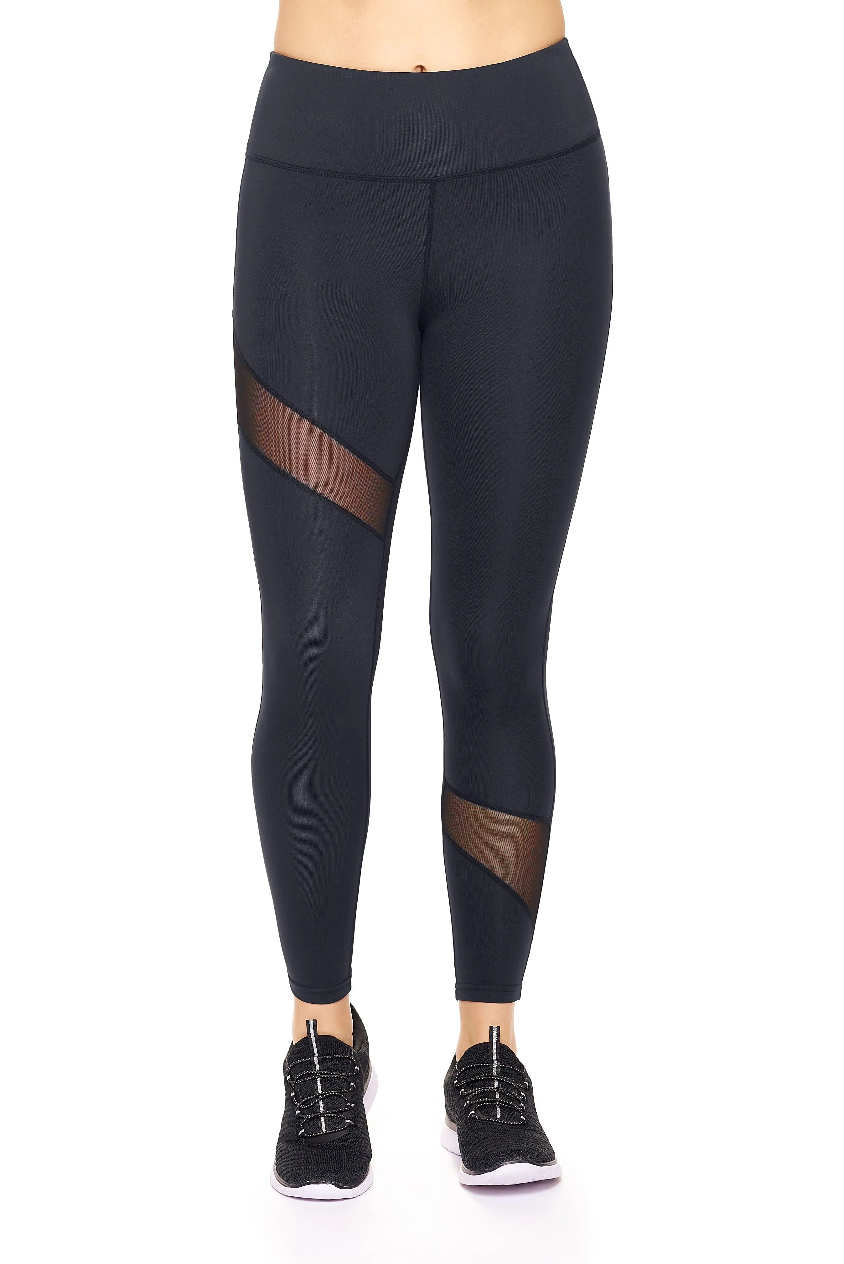 High-Waist Asymmetric Mesh Panel Leggings