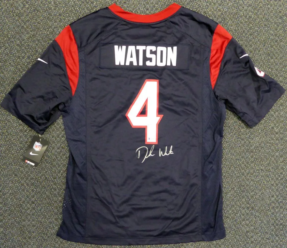 Houston Texans Deshaun Watson Autographed Blue Nike Jersey Size L Beckett BAS Stock #122065