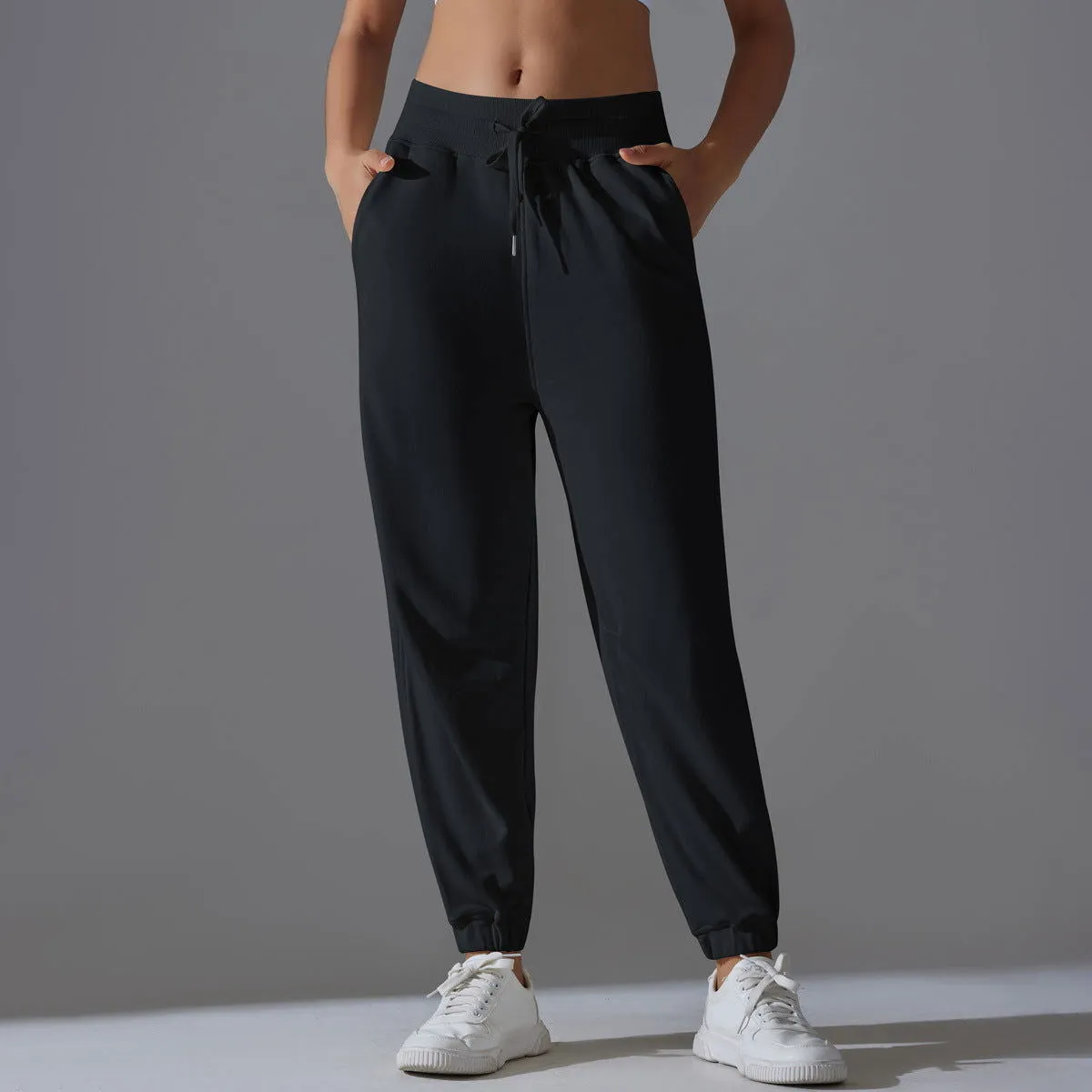 Internet Celebrity Pants Loose Tappered Sports Pants Drawstring Side Pocket Draping Wide Leg Breathable High Waist Fitness Pants Running Pants