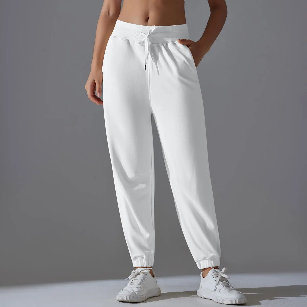 Internet Celebrity Pants Loose Tappered Sports Pants Drawstring Side Pocket Draping Wide Leg Breathable High Waist Fitness Pants Running Pants