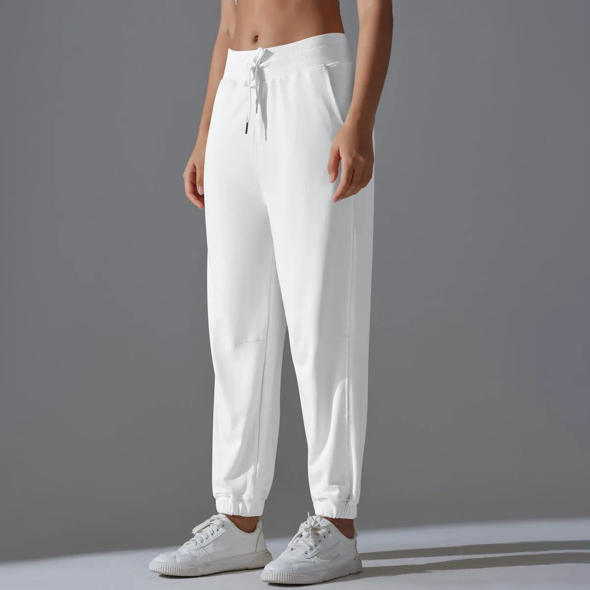 Internet Celebrity Pants Loose Tappered Sports Pants Drawstring Side Pocket Draping Wide Leg Breathable High Waist Fitness Pants Running Pants