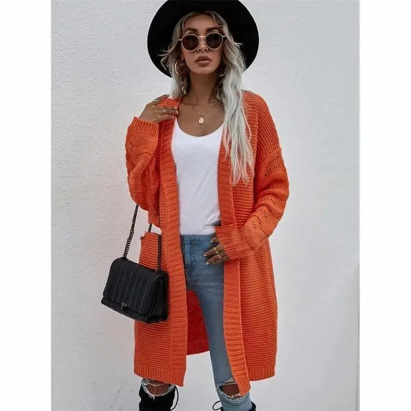 Long Cardigan Solid Color Women's Knitted Sweater