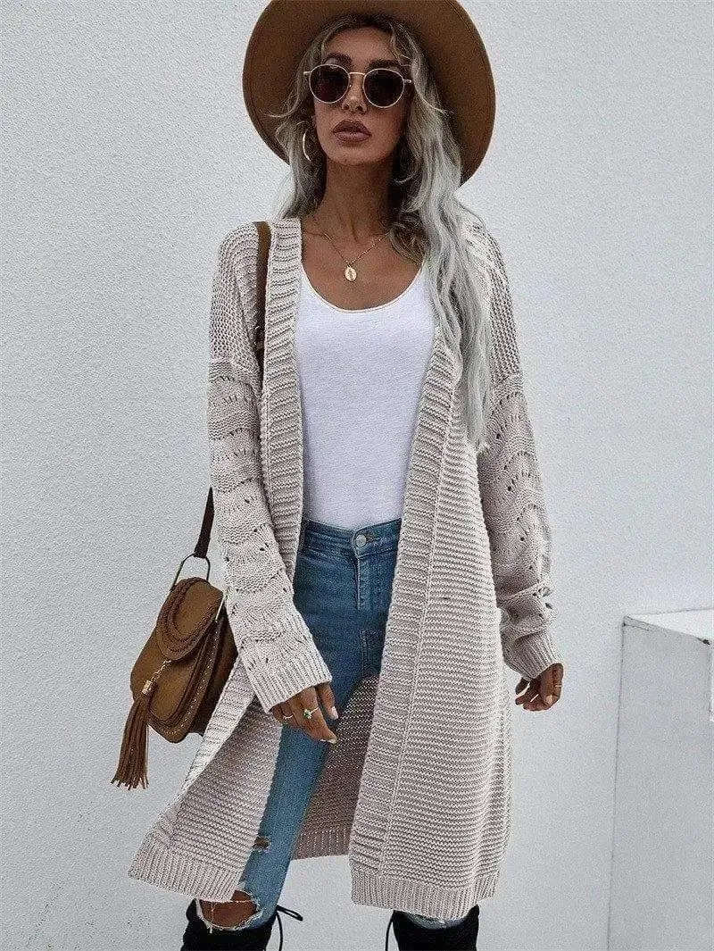 Long Cardigan Solid Color Women's Knitted Sweater