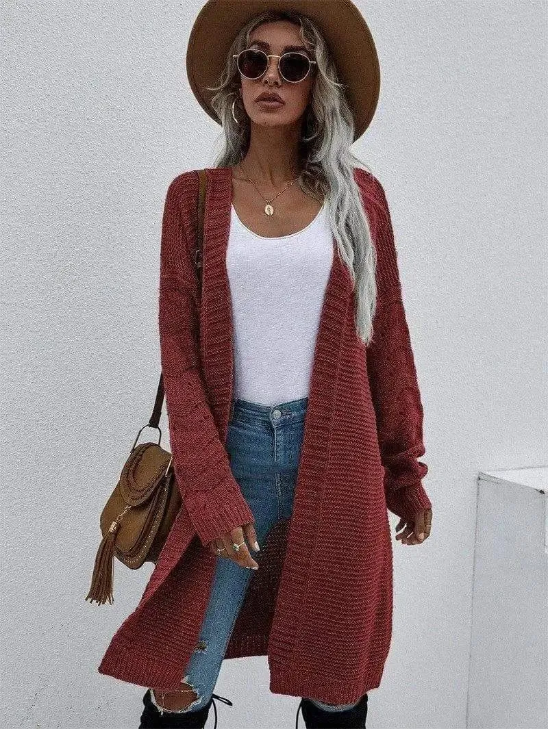 Long Cardigan Solid Color Women's Knitted Sweater