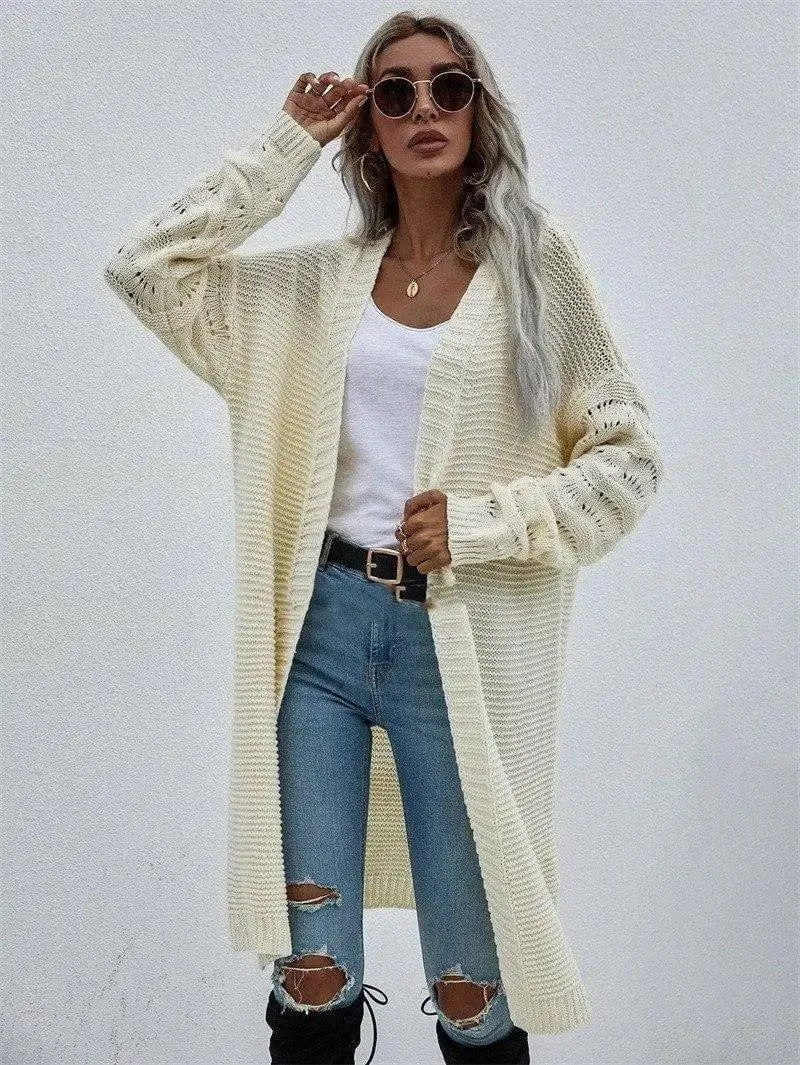 Long Cardigan Solid Color Women's Knitted Sweater