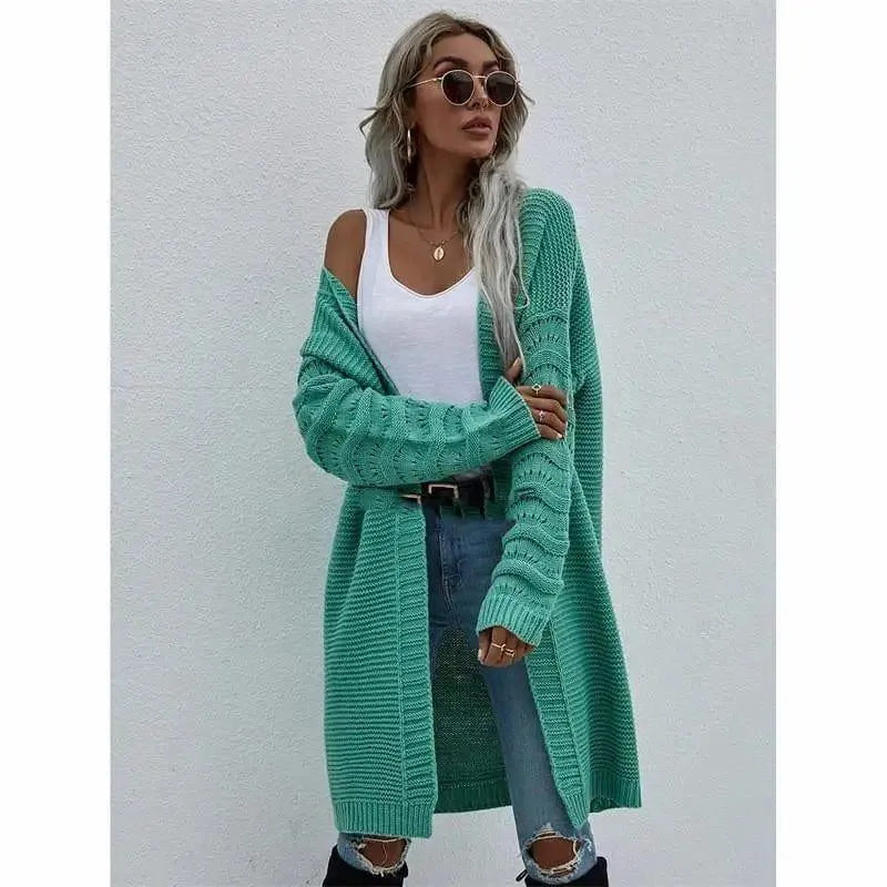 Long Cardigan Solid Color Women's Knitted Sweater