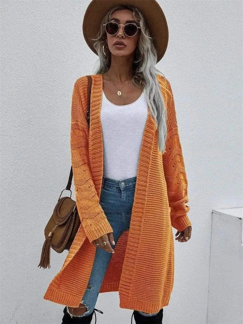 Long Cardigan Solid Color Women's Knitted Sweater