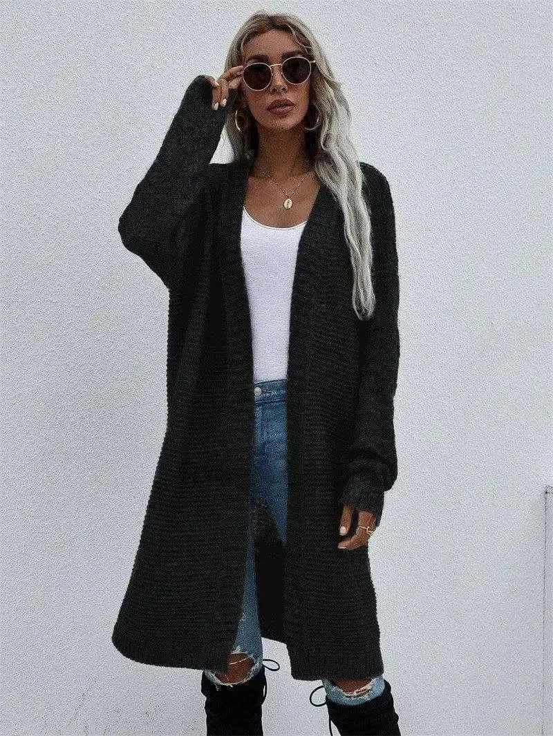 Long Cardigan Solid Color Women's Knitted Sweater