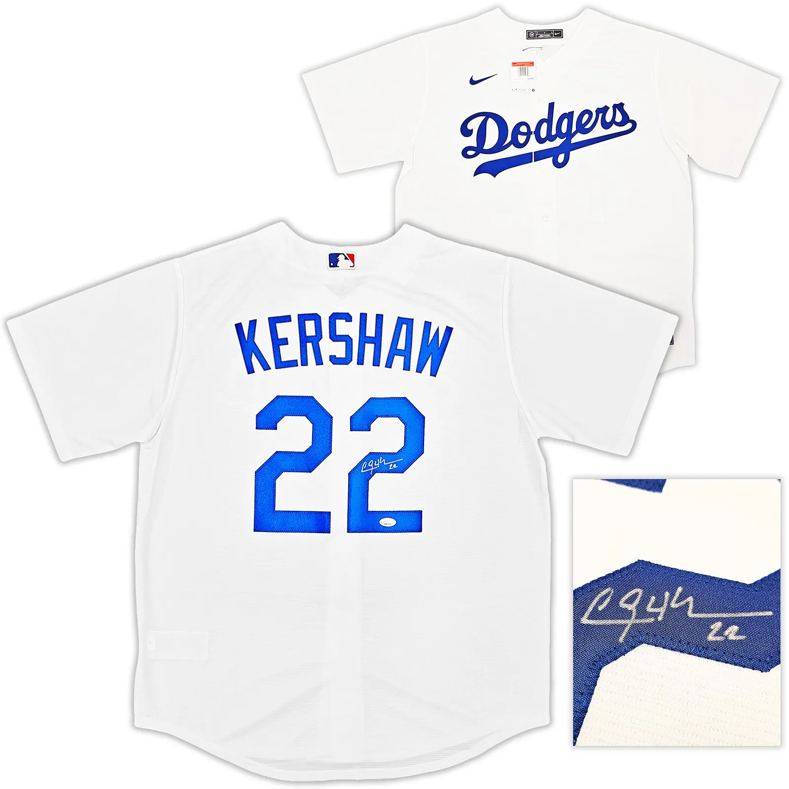 Los Angeles Dodgers Clayton Kershaw Autographed White Nike Jersey Size L JSA Stock #212240