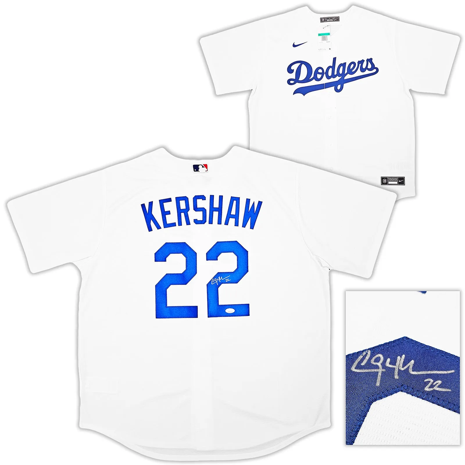 Los Angeles Dodgers Clayton Kershaw Autographed White Nike Jersey Size XL JSA Stock #212241