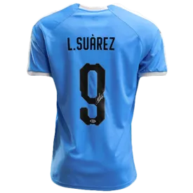 Luis Suarez Signed Uruguay National Team Blue Jersey (Beckett)