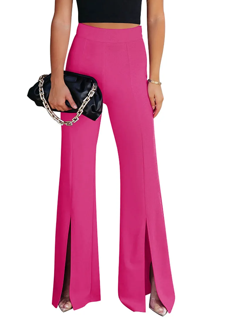 Magenta Women's Business Wide Leg Pants Dress Flare Split Hem Slacks