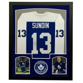 Mats Sundin Signed HOF 12 Blue Custom Suede Matte Framed Hockey Jersey