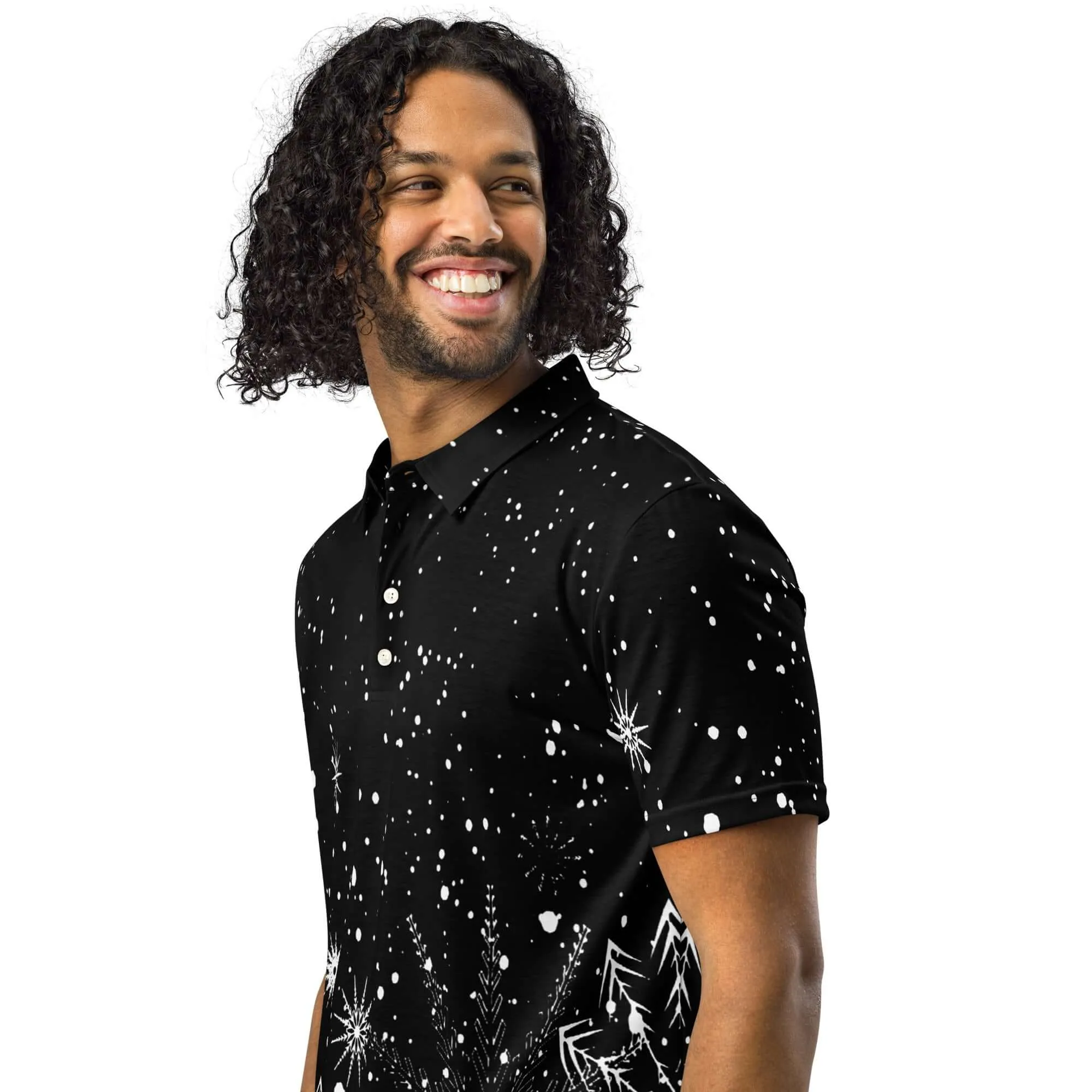 Men’s Slim Fit Polo Shirt Snow Flakes Design, lioness-love