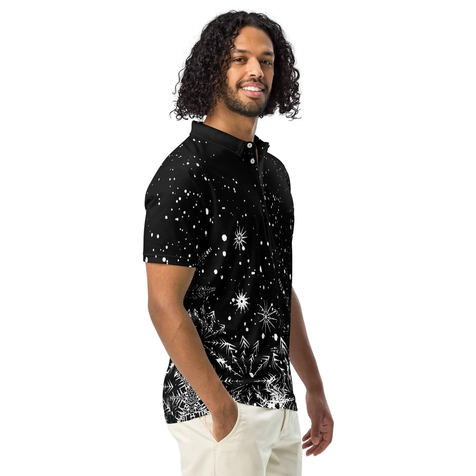 Men’s Slim Fit Polo Shirt Snow Flakes Design, lioness-love