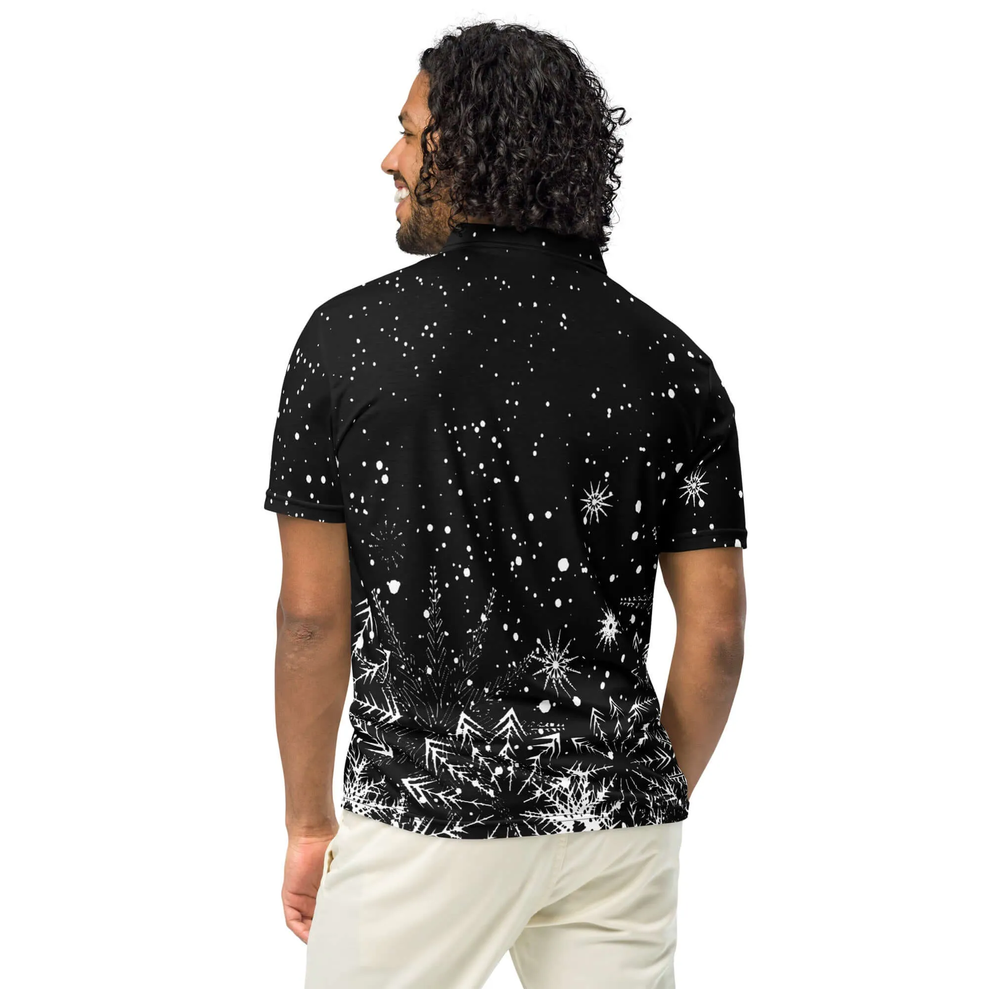 Men’s Slim Fit Polo Shirt Snow Flakes Design, lioness-love