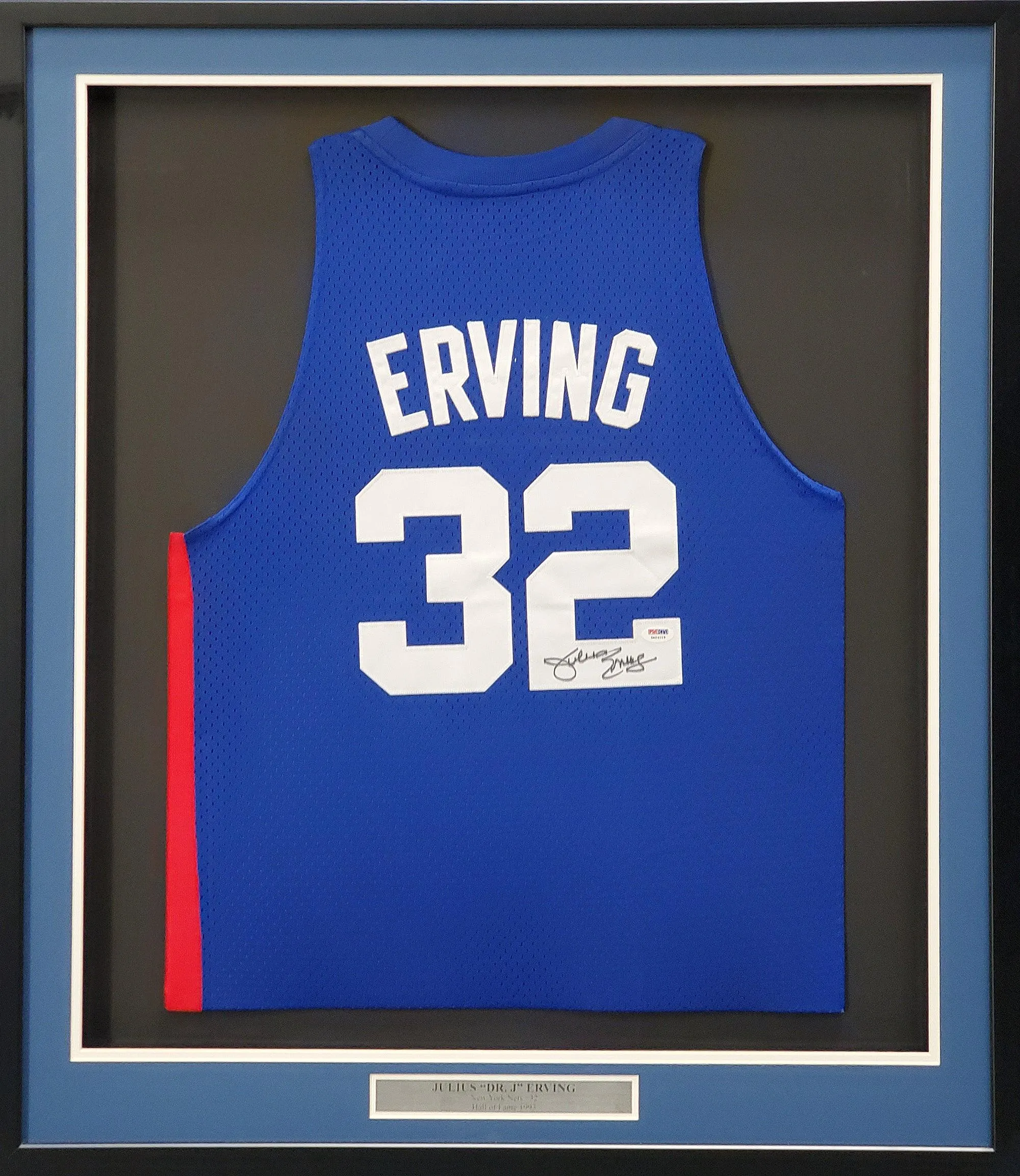 New Jersey Nets Julius "Dr. J" Erving Autographed Framed Blue Adidas Hardwood Classics Jersey PSA/DNA Stock #200422