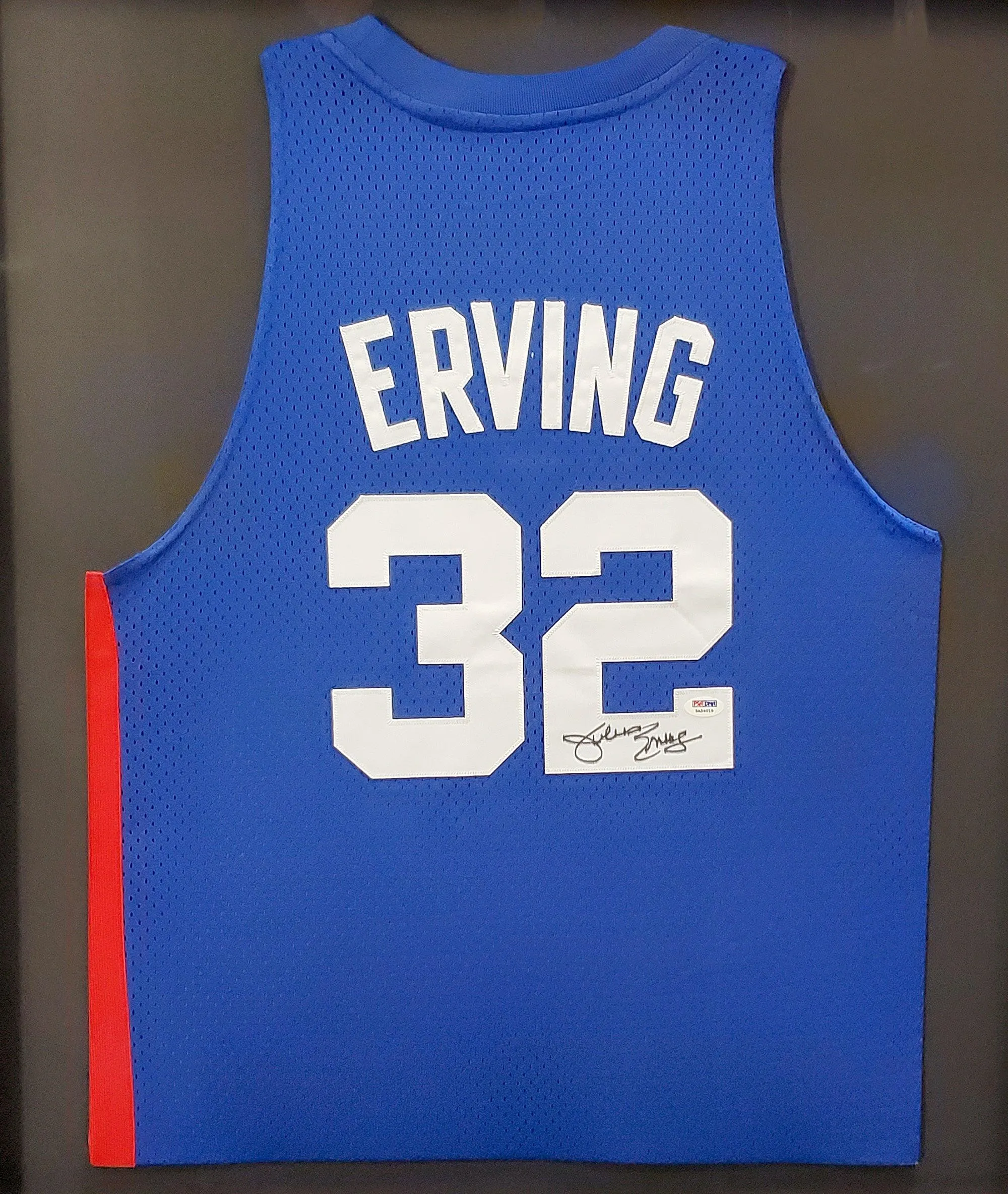 New Jersey Nets Julius "Dr. J" Erving Autographed Framed Blue Adidas Hardwood Classics Jersey PSA/DNA Stock #200422