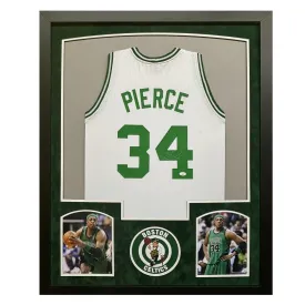 Paul Pierce Signed Boston White Custom Suede Matte Framed Basketball Jersey (JSA)