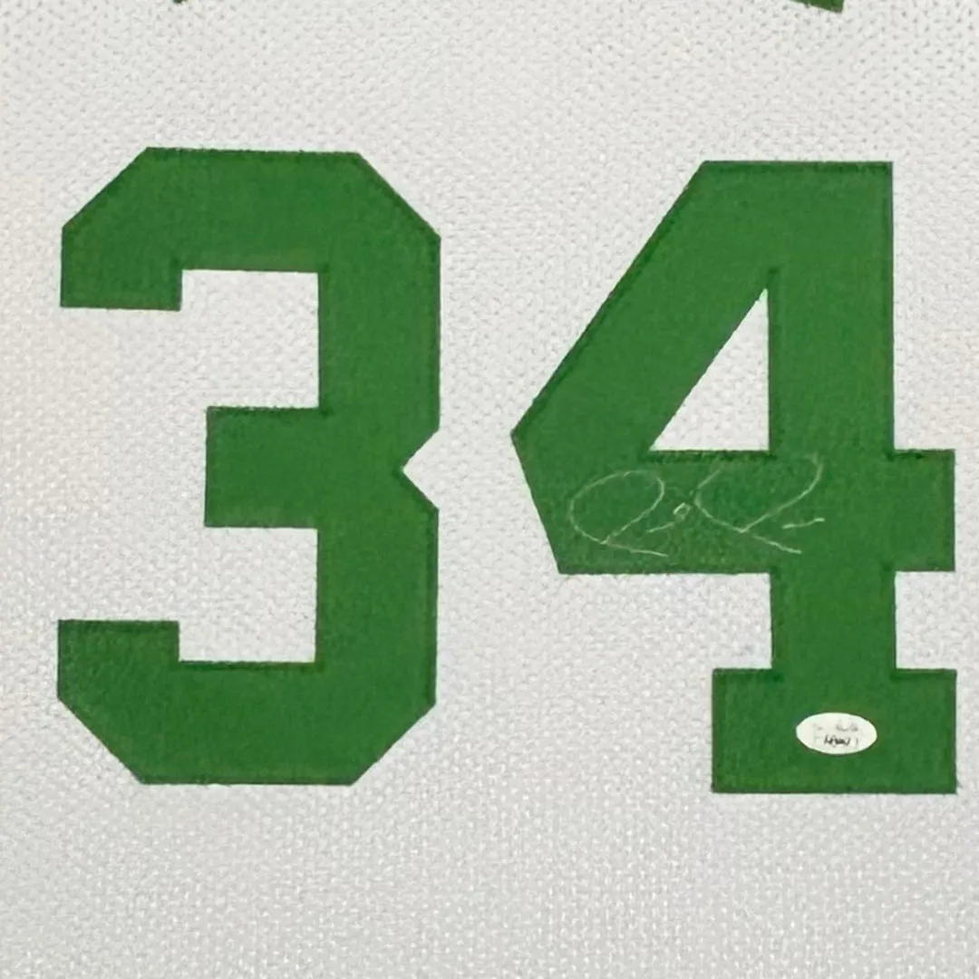 Paul Pierce Signed Boston White Custom Suede Matte Framed Basketball Jersey (JSA)