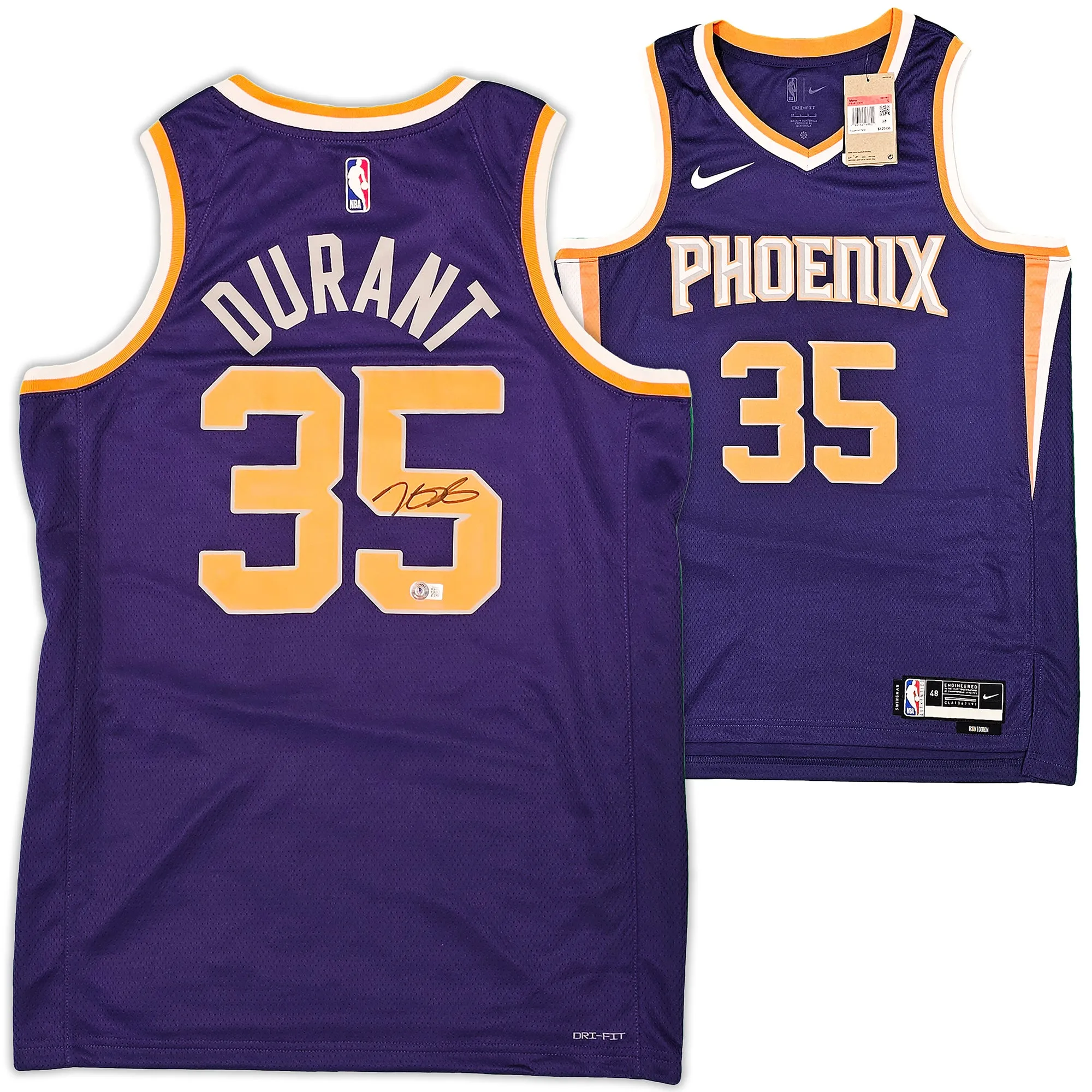 Phoenix Suns Kevin Durant Autographed Purple Nike Icon Edition Jersey Size 48 Beckett BAS QR Stock #215769