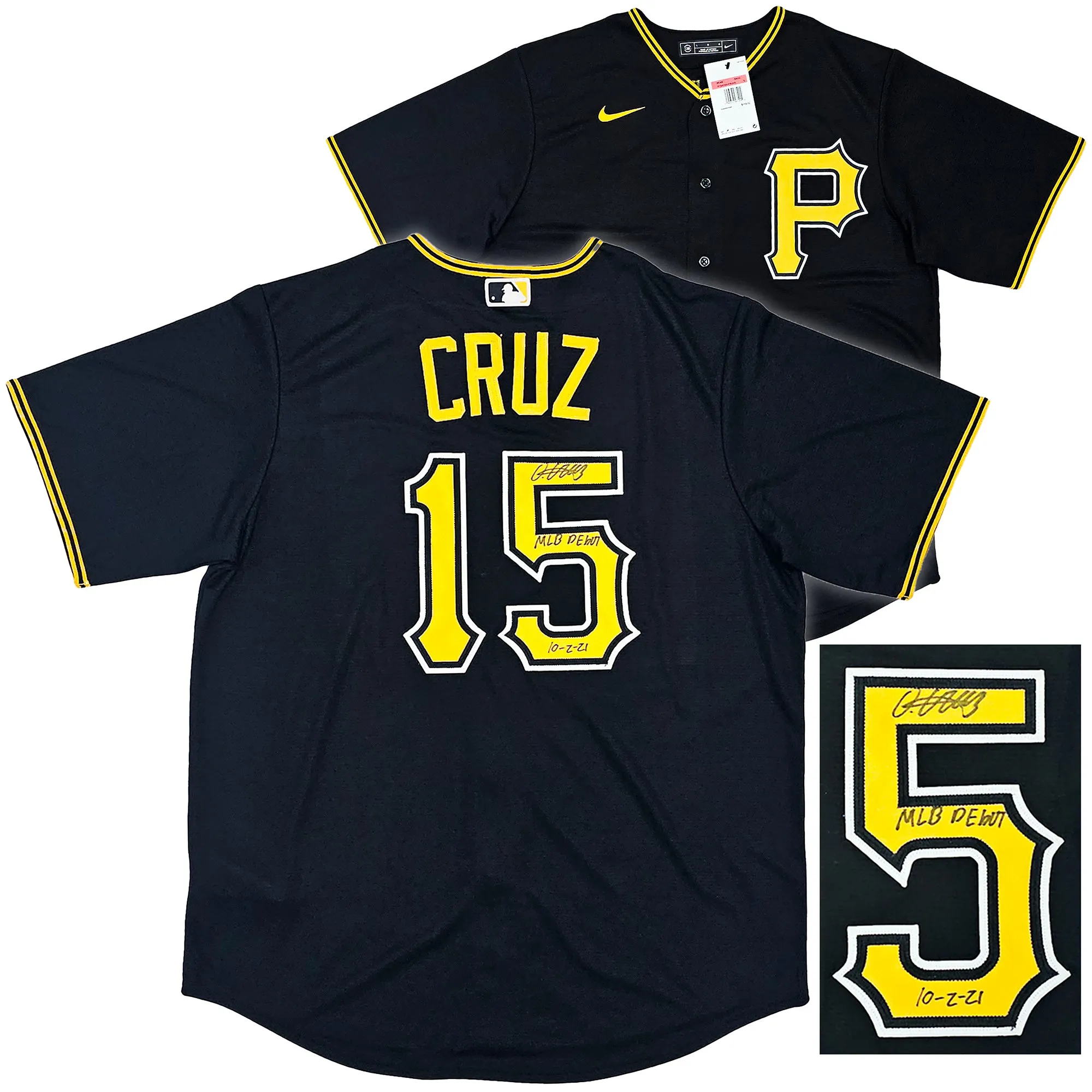 Pittsburgh Pirates Oneil Cruz Autographed Black Nike Jersey Size L "MLB Debut 10-2-21" Beckett BAS QR Stock #220600