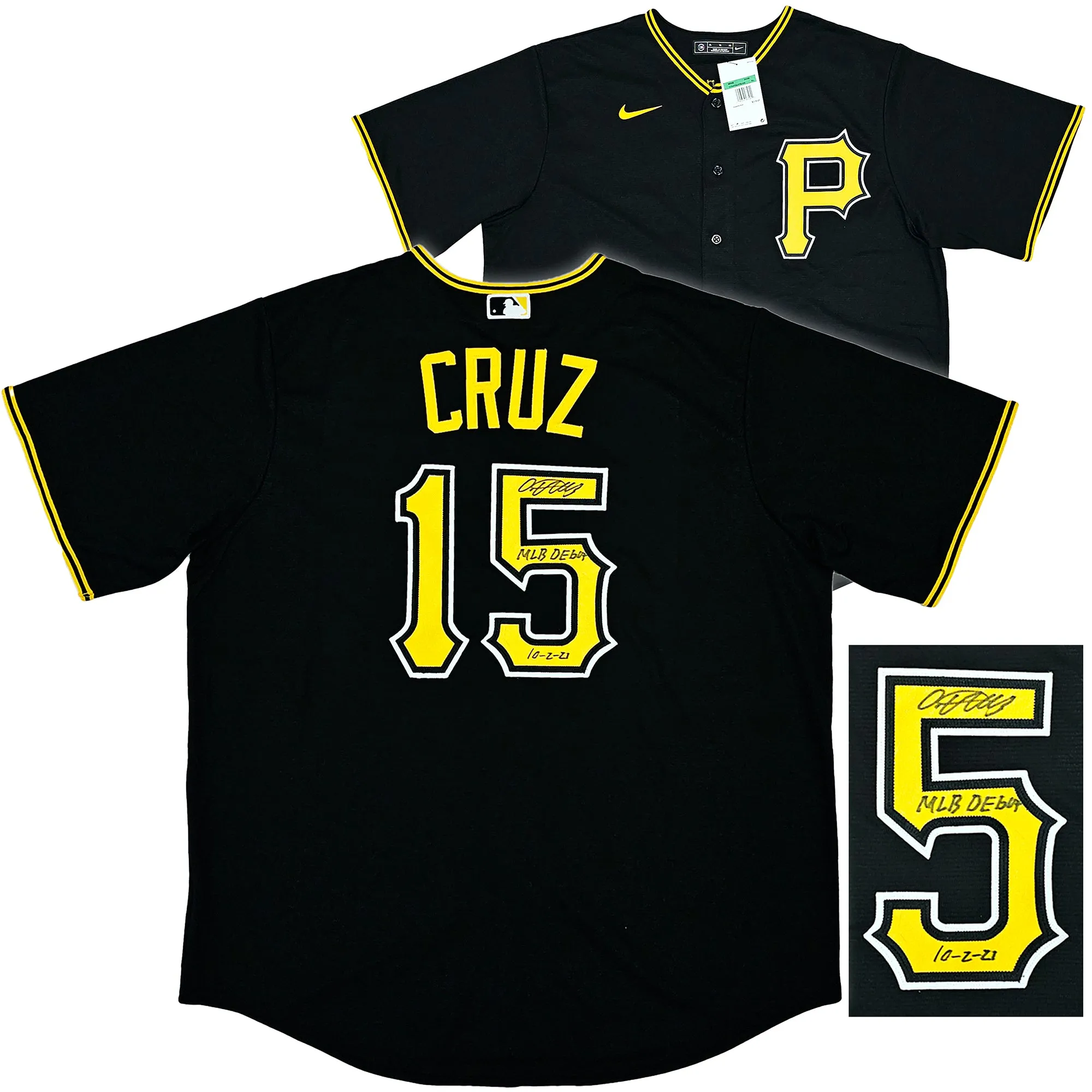 Pittsburgh Pirates Oneil Cruz Autographed Black Nike Jersey Size XL "MLB Debut 10-2-21" Beckett BAS QR Stock #220601