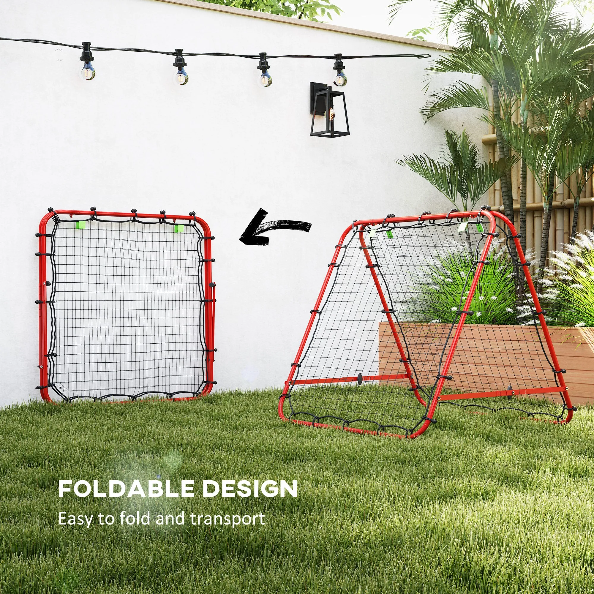 Rebounder Net Football Target Goal with Adjustable Angles, Red