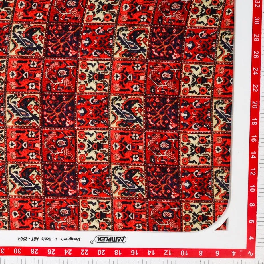 Red Digital Print Rayon Fabric