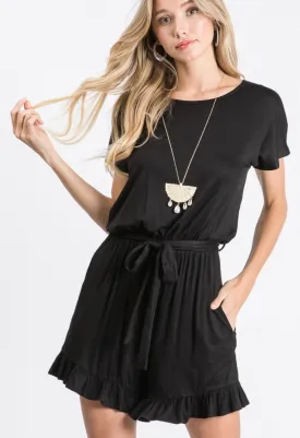 Round neck romper with ruffled shorts