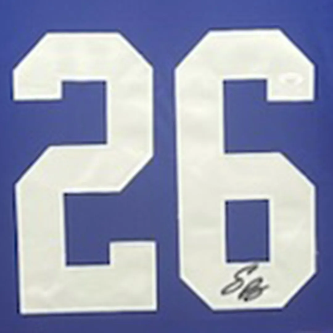 Saquon Barkley Signed New York Blue Custom Double-Suede Framed football Jersey (JSA)